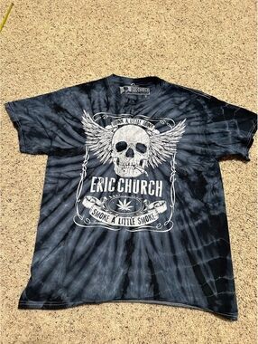 Eric Church Black Tie-Dye Skull Graphic T-Shirt Large
